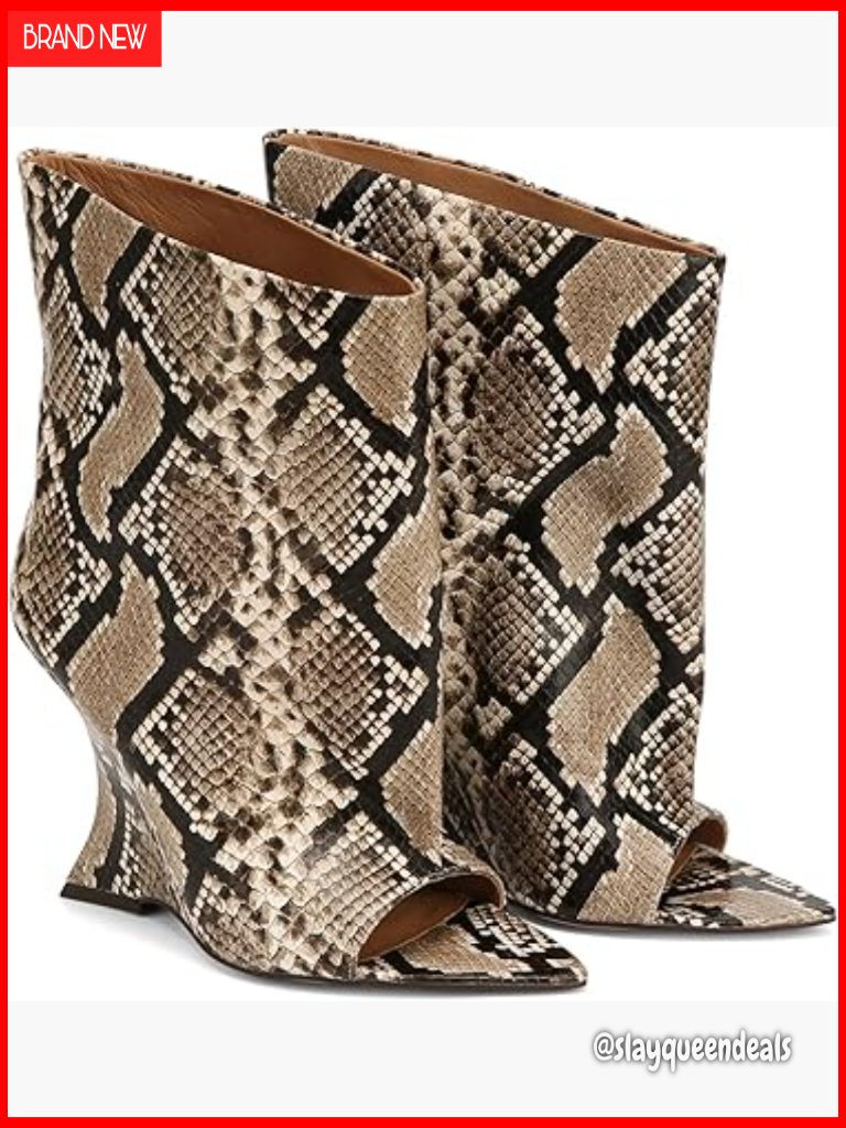 Open Toe Slouchy Wedge Ankle Boots, 4.1in Heel, Wide Calf Fit